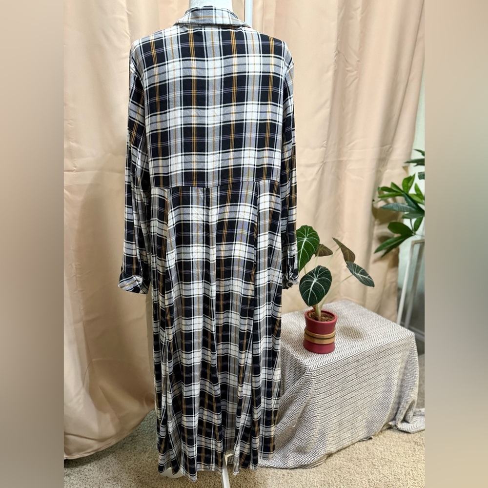Torrid Plaid Maxi Shirt Dress Duster Long Sleeve Yellow Black White - Sz 2 - Picture 6 of 16